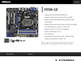 H55M-GE driver download page on the ASRock site