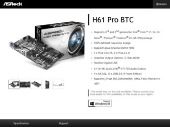 H61 Pro BTC driver download page on the ASRock site