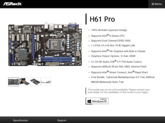 H61 Pro driver download page on the ASRock site