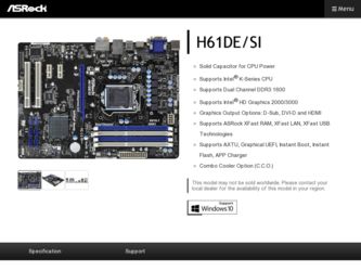 H61DE/SI driver download page on the ASRock site