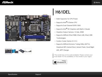H61DEL driver download page on the ASRock site