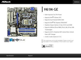H61M-GE driver download page on the ASRock site