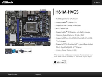 H61M-HVGS driver download page on the ASRock site