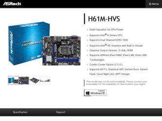 H61M-HVS driver download page on the ASRock site