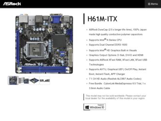 H61M-ITX driver download page on the ASRock site