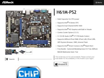 H61M-PS2 driver download page on the ASRock site