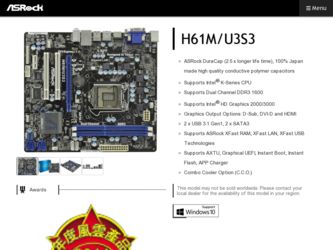 H61M/U3S3 driver download page on the ASRock site