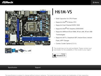 H61M-VS driver download page on the ASRock site