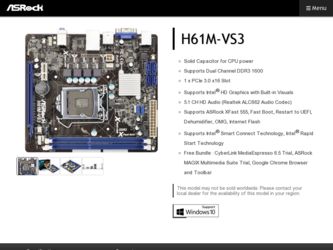 H61M-VS3 driver download page on the ASRock site