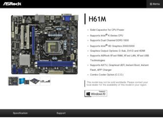 H61M driver download page on the ASRock site