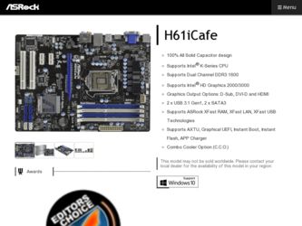 H61iCafe driver download page on the ASRock site