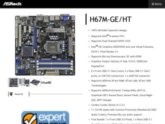 H67M-GE/HT driver download page on the ASRock site