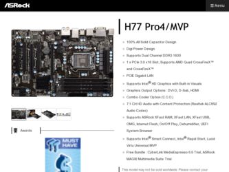 H77 Pro4/MVP driver download page on the ASRock site