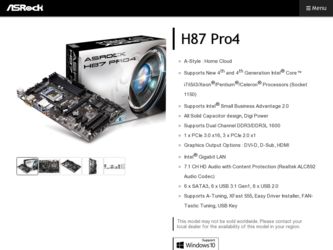 H87 Pro4 driver download page on the ASRock site