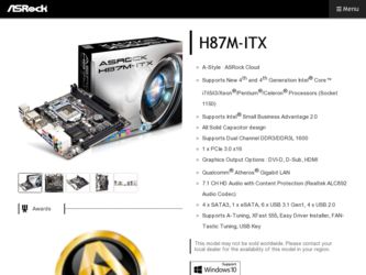 H87M-ITX driver download page on the ASRock site