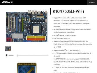 K10N750SLI-WiFi driver download page on the ASRock site