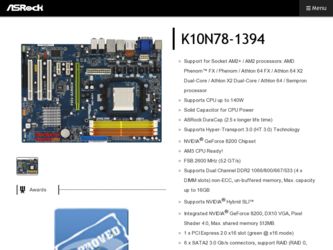 K10N78-1394 driver download page on the ASRock site