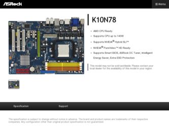 K10N78 driver download page on the ASRock site