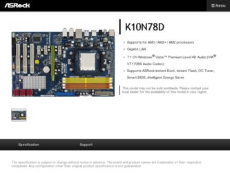K10N78D driver download page on the ASRock site
