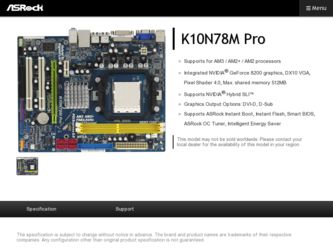 K10N78M Pro driver download page on the ASRock site