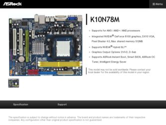 K10N78M driver download page on the ASRock site