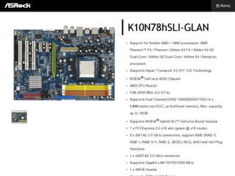 K10N78hSLI-GLAN driver download page on the ASRock site