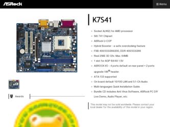 K7S41 driver download page on the ASRock site