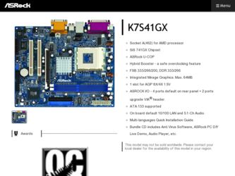 K7S41GX driver download page on the ASRock site