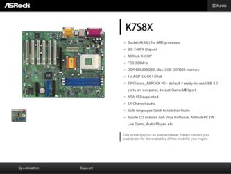 K7S8X driver download page on the ASRock site