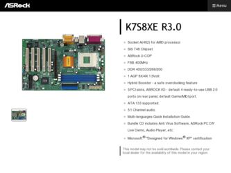 K7S8XE R3.0 driver download page on the ASRock site