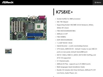 K7S8XE driver download page on the ASRock site