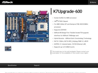 K7Upgrade-600 driver download page on the ASRock site