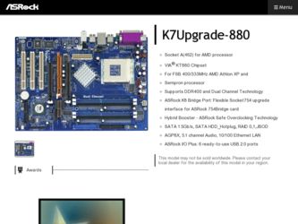 K7Upgrade-880 driver download page on the ASRock site