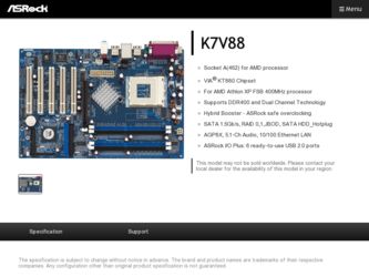 K7V88 driver download page on the ASRock site