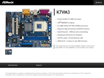 K7VM3 driver download page on the ASRock site