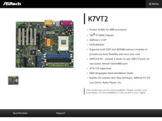 K7VT2 driver download page on the ASRock site