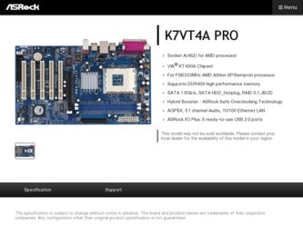 K7VT4A PRO driver download page on the ASRock site