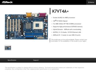 K7VT4A driver download page on the ASRock site
