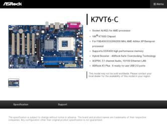 K7VT6-C driver download page on the ASRock site