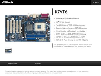 K7VT6 driver download page on the ASRock site