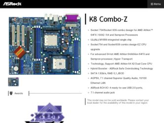 K8 Combo-Z driver download page on the ASRock site