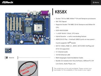 K8S8X driver download page on the ASRock site