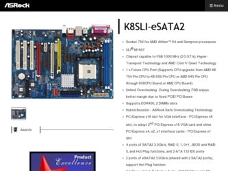 K8SLI-eSATA2 driver download page on the ASRock site