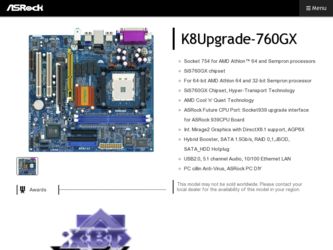 K8Upgrade-760GX driver download page on the ASRock site
