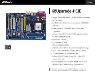 K8Upgrade-PCIE driver download page on the ASRock site