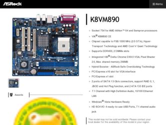 K8VM890 driver download page on the ASRock site