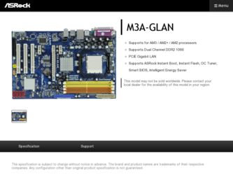 M3A-GLAN driver download page on the ASRock site