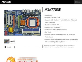M3A770DE driver download page on the ASRock site