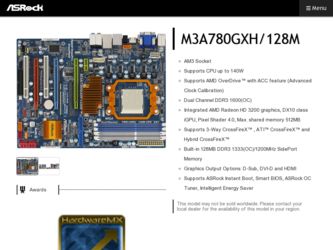 M3A780GXH/128M driver download page on the ASRock site