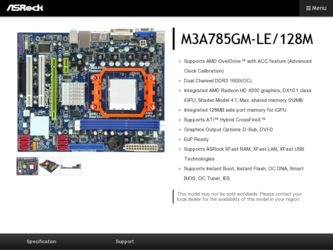 M3A785GM-LE/128M driver download page on the ASRock site